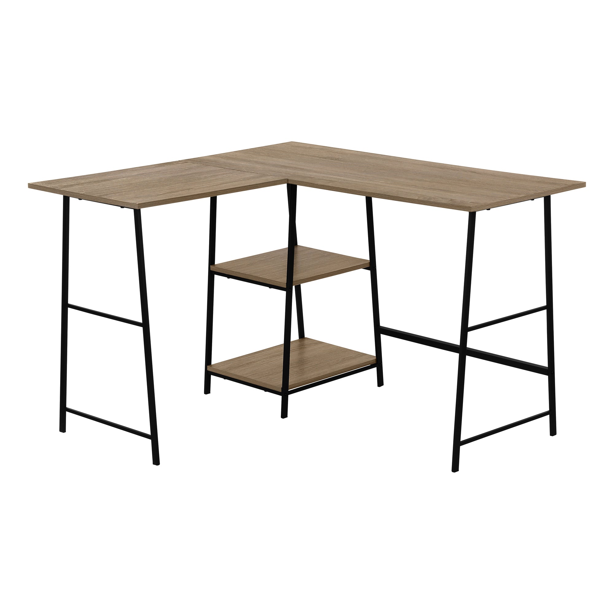 I 7592 Bureau, Bureau À Domicile, Coin, Étagères De Rangement, 48"l, Forme De L, Travail, Ordinateur Portable, Métal, Stratifié, Brun, Noir, Contemporain, Moderne - Simple Boutique