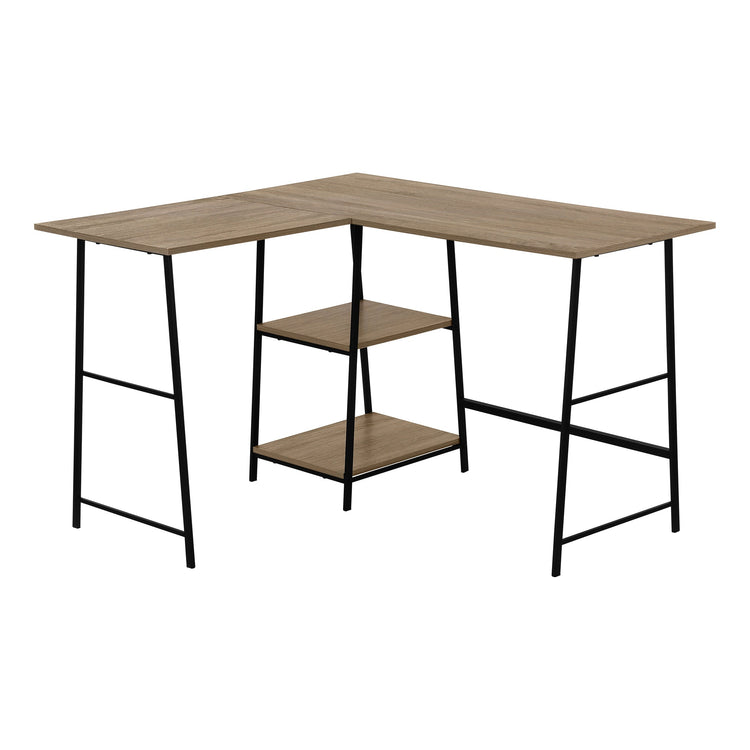 I 7592 Bureau, Bureau À Domicile, Coin, Étagères De Rangement, 48"l, Forme De L, Travail, Ordinateur Portable, Métal, Stratifié, Brun, Noir, Contemporain, Moderne - Simple Boutique
