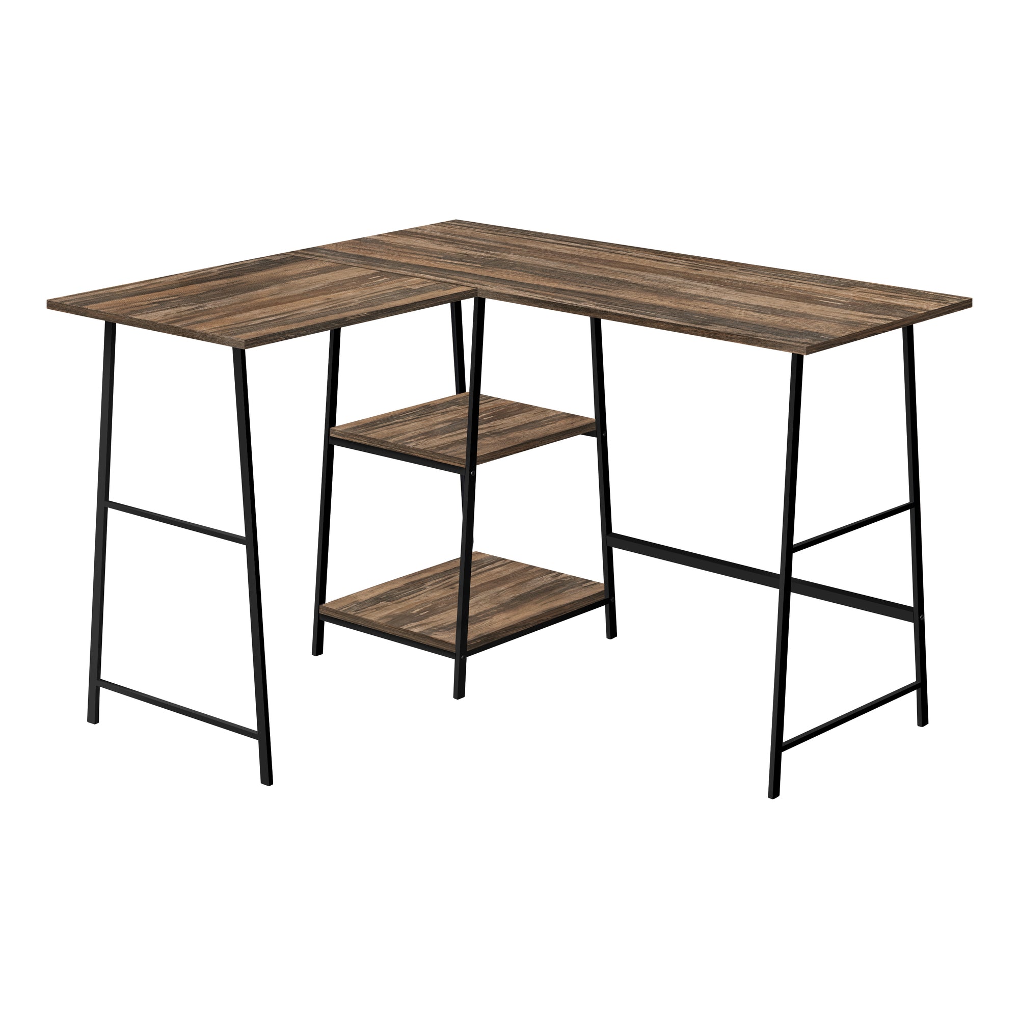 I 7593 Bureau, Bureau À Domicile, Coin, Étagères De Rangement, 48"l, Forme De L, Travail, Ordinateur Portable, Métal, Stratifié, Brun, Noir, Contemporain, Moderne - Simple Boutique
