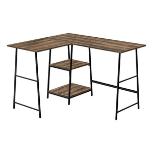 I 7593 Bureau, Bureau À Domicile, Coin, Étagères De Rangement, 48"l, Forme De L, Travail, Ordinateur Portable, Métal, Stratifié, Brun, Noir, Contemporain, Moderne - Simple Boutique