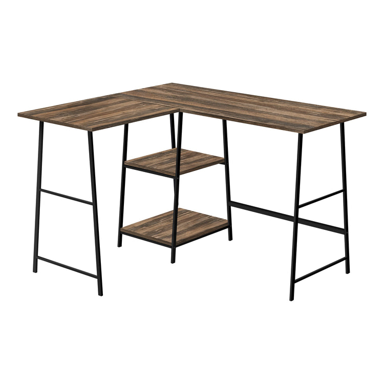 I 7593 Bureau, Bureau À Domicile, Coin, Étagères De Rangement, 48"l, Forme De L, Travail, Ordinateur Portable, Métal, Stratifié, Brun, Noir, Contemporain, Moderne - Simple Boutique