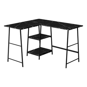 I 7594 Bureau, Bureau À Domicile, Coin, Étagères De Rangement, 48"l, Forme De L, Travail, Ordinateur Portable, Métal, Stratifié, D'aspect Marbre Noir, Contemporain, Moderne - Simple Boutique