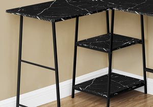 I 7594 Bureau, Bureau À Domicile, Coin, Étagères De Rangement, 48"l, Forme De L, Travail, Ordinateur Portable, Métal, Stratifié, D'aspect Marbre Noir, Contemporain, Moderne - Simple Boutique