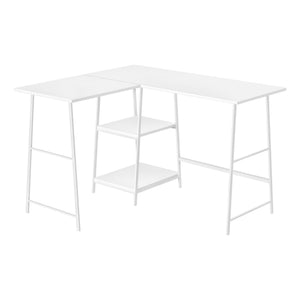 I 7596 Bureau, Bureau À Domicile, Coin, Étagères De Rangement, 48"l, Forme De L, Travail, Ordinateur Portable, Métal, Stratifié, Blanc, Contemporain, Moderne - Simple Boutique