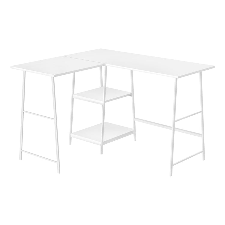 I 7596 Bureau, Bureau À Domicile, Coin, Étagères De Rangement, 48"l, Forme De L, Travail, Ordinateur Portable, Métal, Stratifié, Blanc, Contemporain, Moderne - Simple Boutique