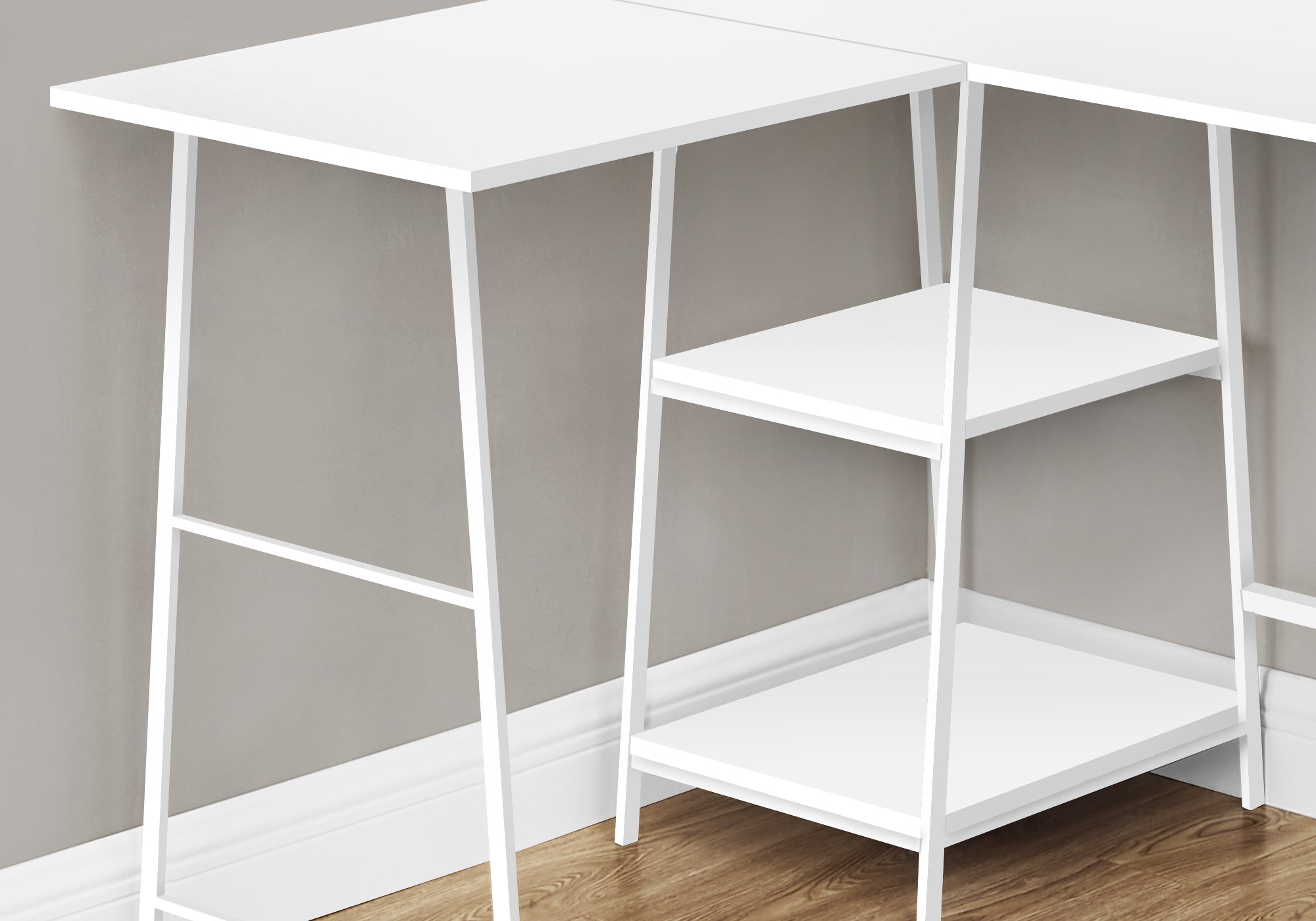 I 7596 Bureau, Bureau À Domicile, Coin, Étagères De Rangement, 48"l, Forme De L, Travail, Ordinateur Portable, Métal, Stratifié, Blanc, Contemporain, Moderne - Simple Boutique