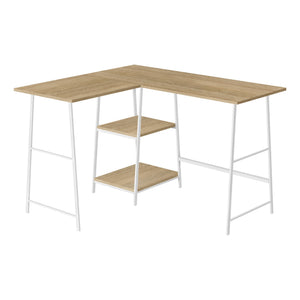 I 7597 Bureau, Bureau À Domicile, Coin, Étagères De Rangement, 48"l, Forme De L, Travail, Ordinateur Portable, Métal, Stratifié, Naturel, Blanc, Contemporain, Moderne - Simple Boutique
