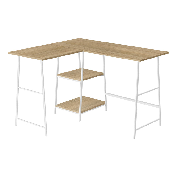 I 7597 Bureau, Bureau À Domicile, Coin, Étagères De Rangement, 48"l, Forme De L, Travail, Ordinateur Portable, Métal, Stratifié, Naturel, Blanc, Contemporain, Moderne - Simple Boutique