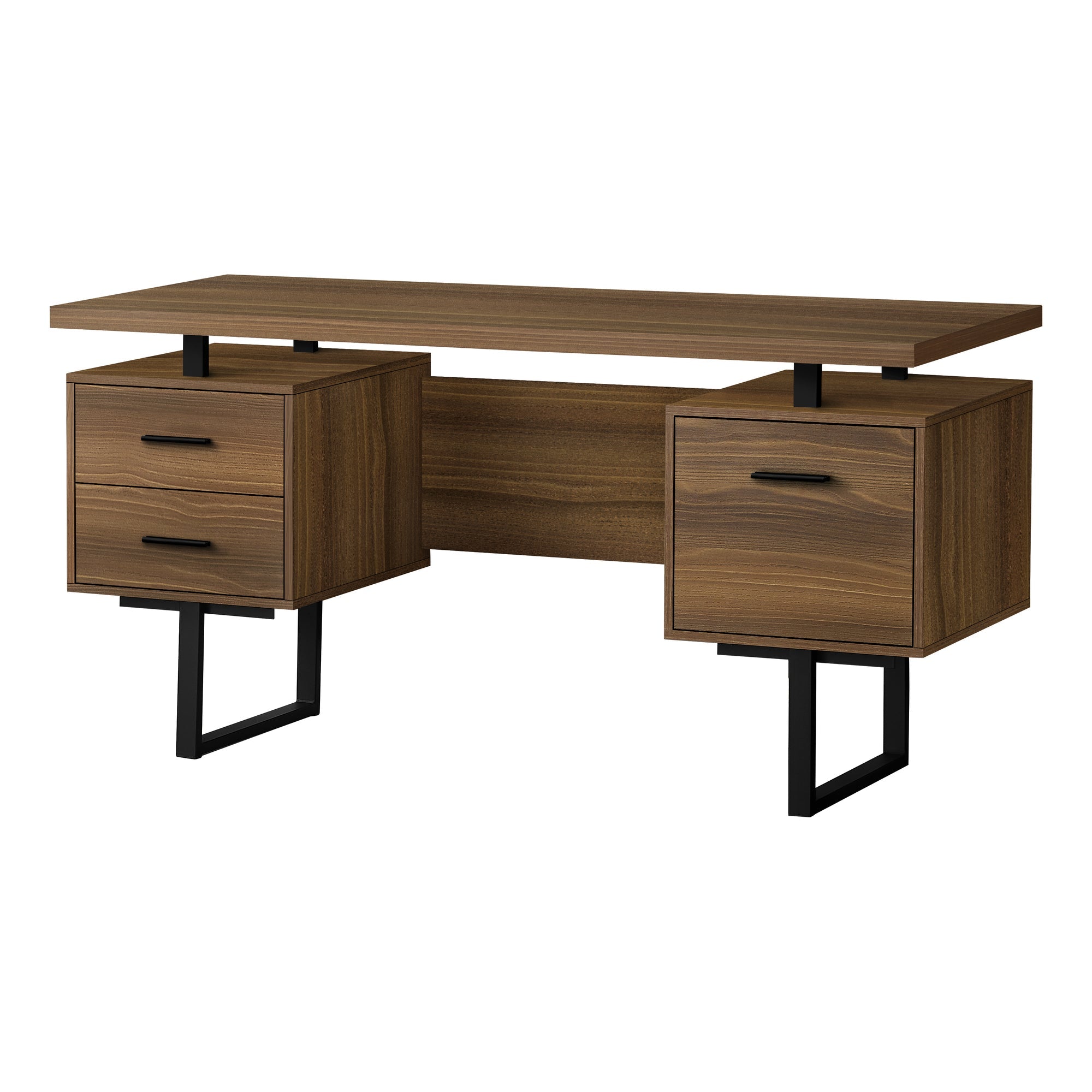 I 7625 Bureau, Bureau À Domicile, Ordinateur Portable, Configuration Gauche, Droite, Tiroirs De Rangement, 60"l, Travail, Métal, Stratifié, Noyer, Noir, Contemporain, Moderne - Simple Boutique