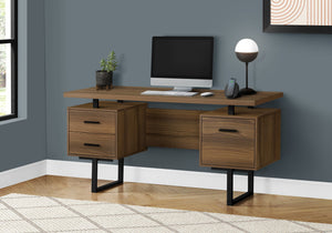 I 7625 Bureau, Bureau À Domicile, Ordinateur Portable, Configuration Gauche, Droite, Tiroirs De Rangement, 60"l, Travail, Métal, Stratifié, Noyer, Noir, Contemporain, Moderne - Simple Boutique