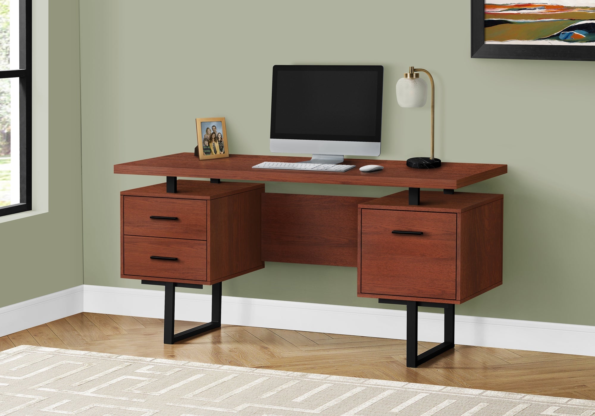 I 7626 Bureau, Bureau À Domicile, Ordinateur Portable, Configuration Gauche, Droite, Tiroirs De Rangement, 60"l, Travail, Métal, Stratifié, Brun, Noir, Contemporain, Moderne - Simple Boutique