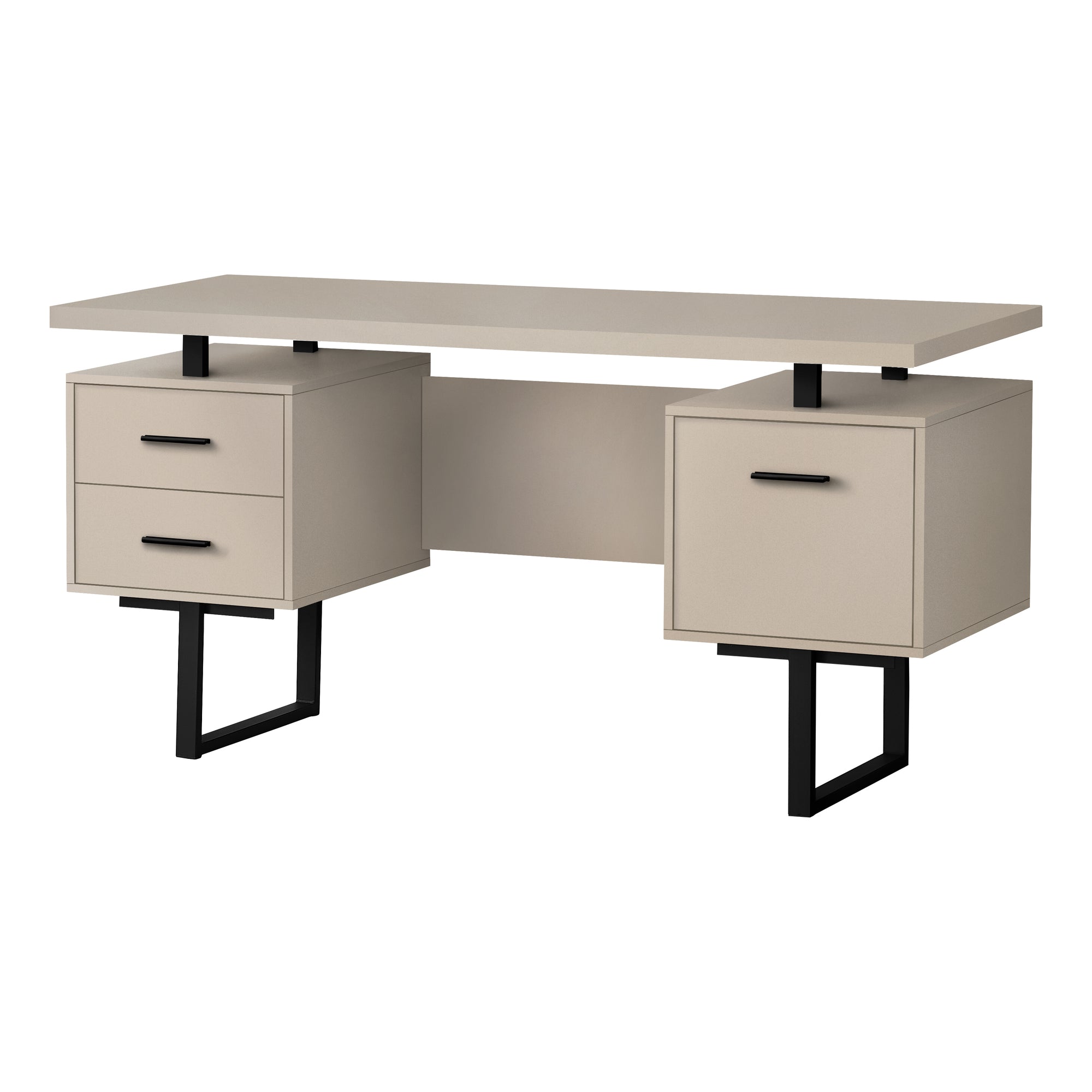 I 7629 Bureau, Bureau À Domicile, Ordinateur Portable, Configuration Gauche, Droite, Tiroirs De Rangement, 60"l, Travail, Métal, Stratifié, Beige, Noir, Contemporain, Moderne - Simple Boutique