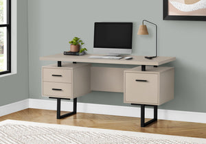 I 7629 Bureau, Bureau À Domicile, Ordinateur Portable, Configuration Gauche, Droite, Tiroirs De Rangement, 60"l, Travail, Métal, Stratifié, Beige, Noir, Contemporain, Moderne - Simple Boutique
