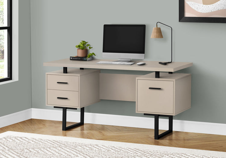 I 7629 Bureau, Bureau À Domicile, Ordinateur Portable, Configuration Gauche, Droite, Tiroirs De Rangement, 60"l, Travail, Métal, Stratifié, Beige, Noir, Contemporain, Moderne - Simple Boutique
