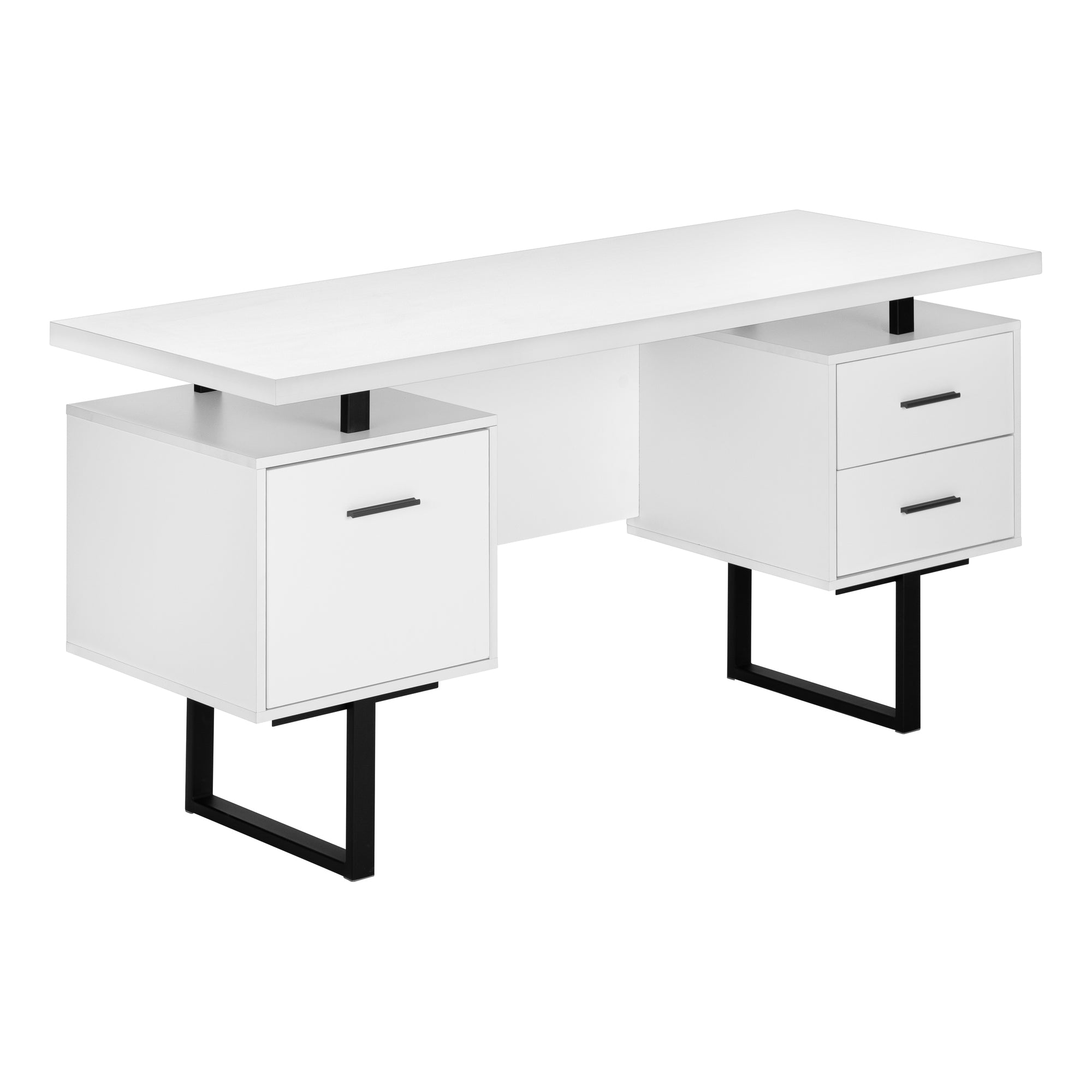 I 7631 Bureau, Bureau À Domicile, Ordinateur Portable, Configuration Gauche, Droite, Tiroirs De Rangement, 60"l, Travail, Métal, Stratifié, Blanc, Noir, Contemporain, Moderne - Simple Boutique