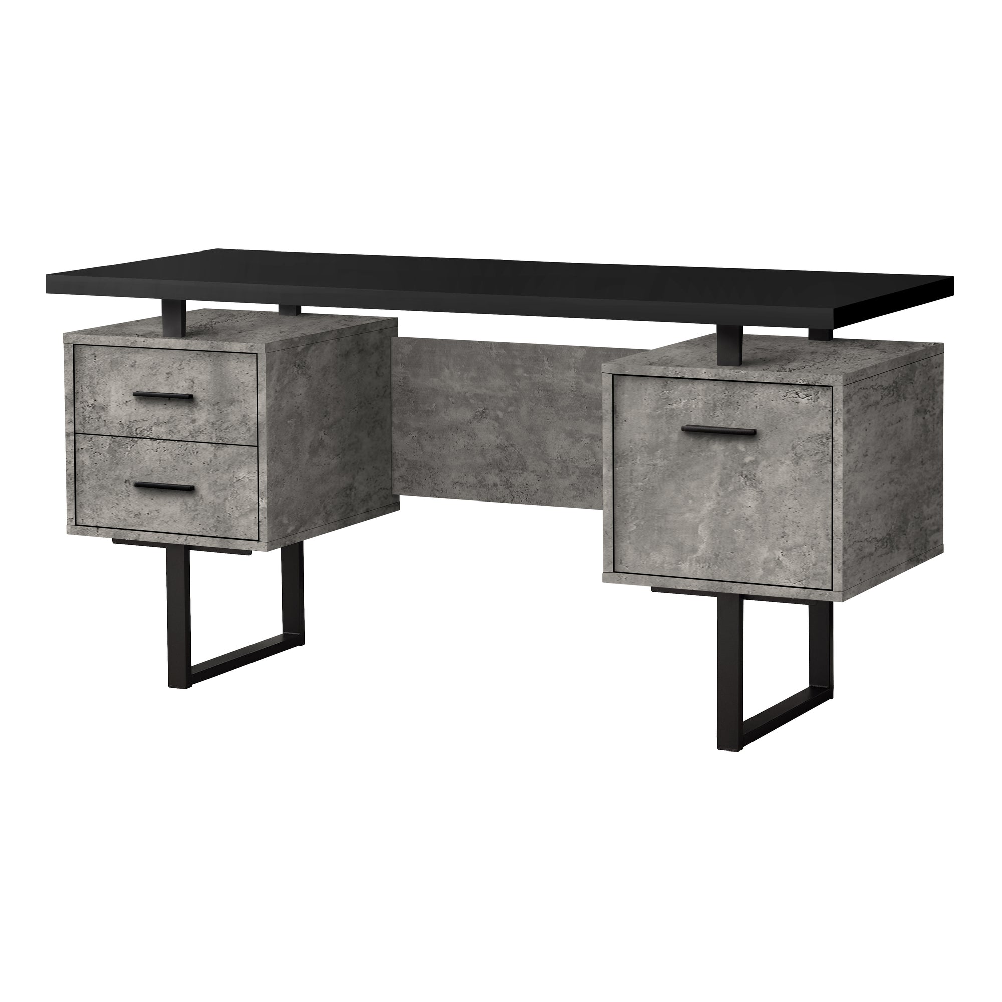 I 7632 Bureau, Bureau À Domicile, Ordinateur Portable, Configuration Gauche, Droite, Tiroirs De Rangement, 60"l, Travail, Métal, Stratifié, Gris, Noir, Contemporain, Moderne - Simple Boutique