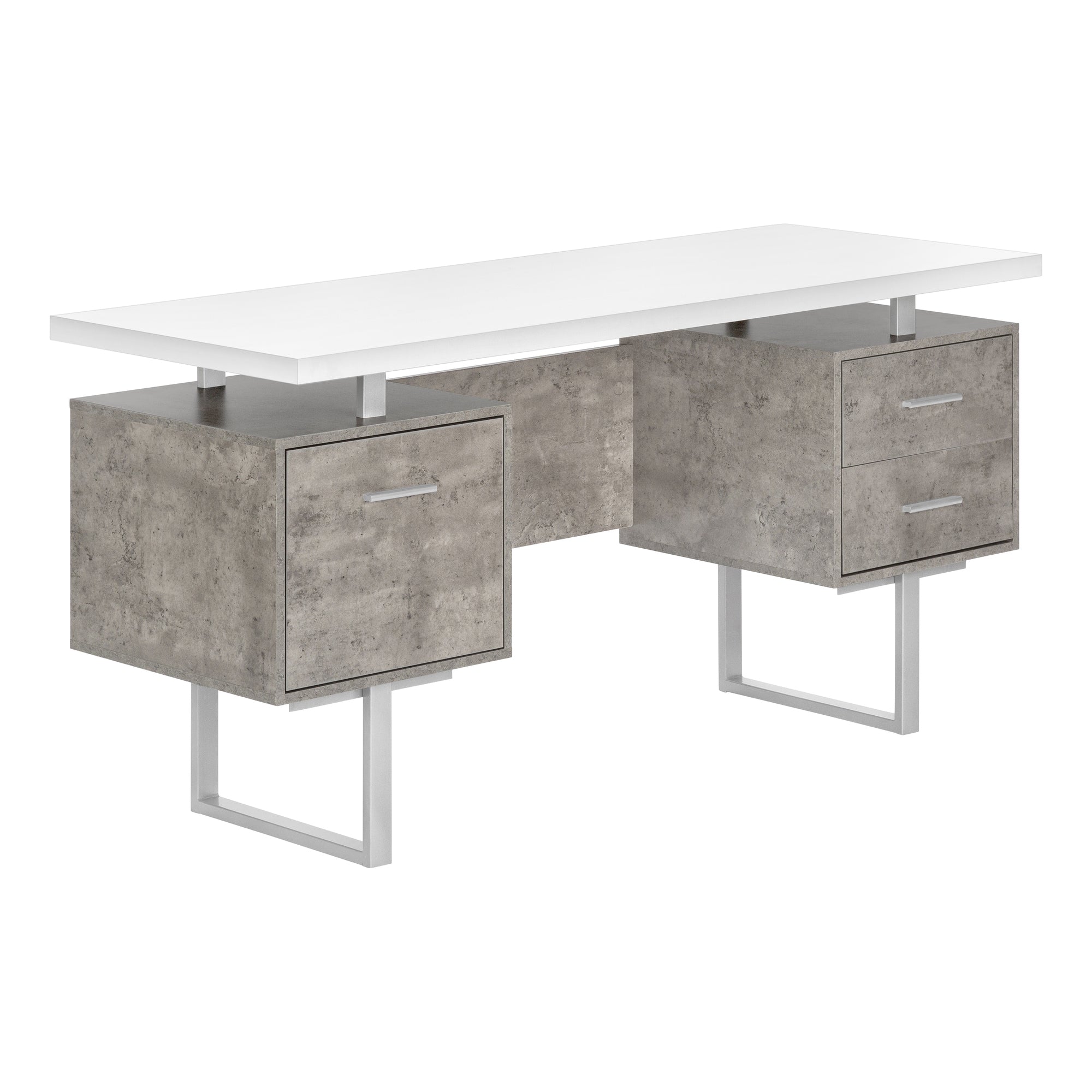 I 7633 Bureau, Bureau À Domicile, Ordinateur Portable, Configuration Gauche, Droite, Tiroirs De Rangement, 60"l, Travail, Métal, Stratifié, Gris, Blanc, Contemporain, Moderne - Simple Boutique