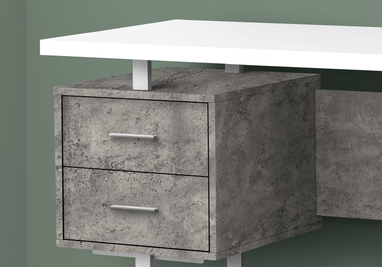 I 7633 Bureau, Bureau À Domicile, Ordinateur Portable, Configuration Gauche, Droite, Tiroirs De Rangement, 60"l, Travail, Métal, Stratifié, Gris, Blanc, Contemporain, Moderne - Simple Boutique