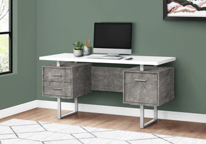 I 7633 Bureau, Bureau À Domicile, Ordinateur Portable, Configuration Gauche, Droite, Tiroirs De Rangement, 60"l, Travail, Métal, Stratifié, Gris, Blanc, Contemporain, Moderne - Simple Boutique