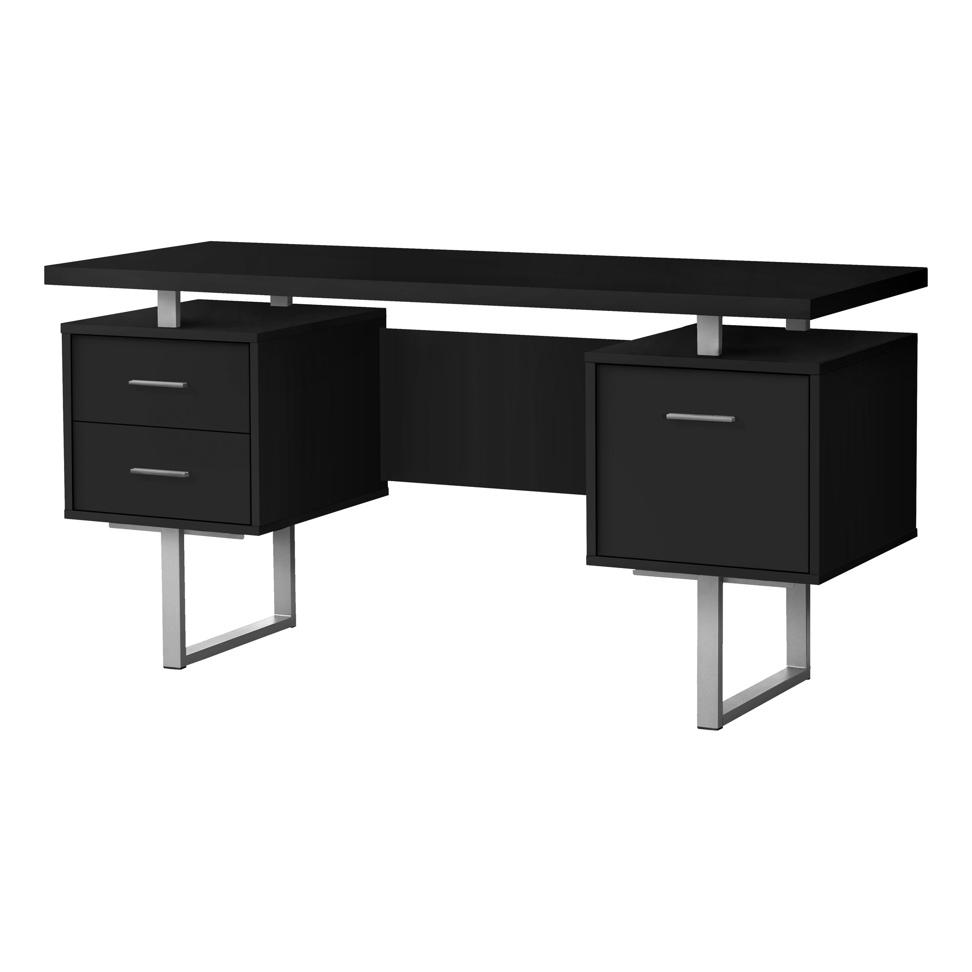 I 7634 Bureau, Bureau À Domicile, Ordinateur Portable, Configuration Gauche, Droite, Tiroirs De Rangement, 60"l, Travail, Métal, Stratifié, Noir, Gris, Contemporain, Moderne - Simple Boutique