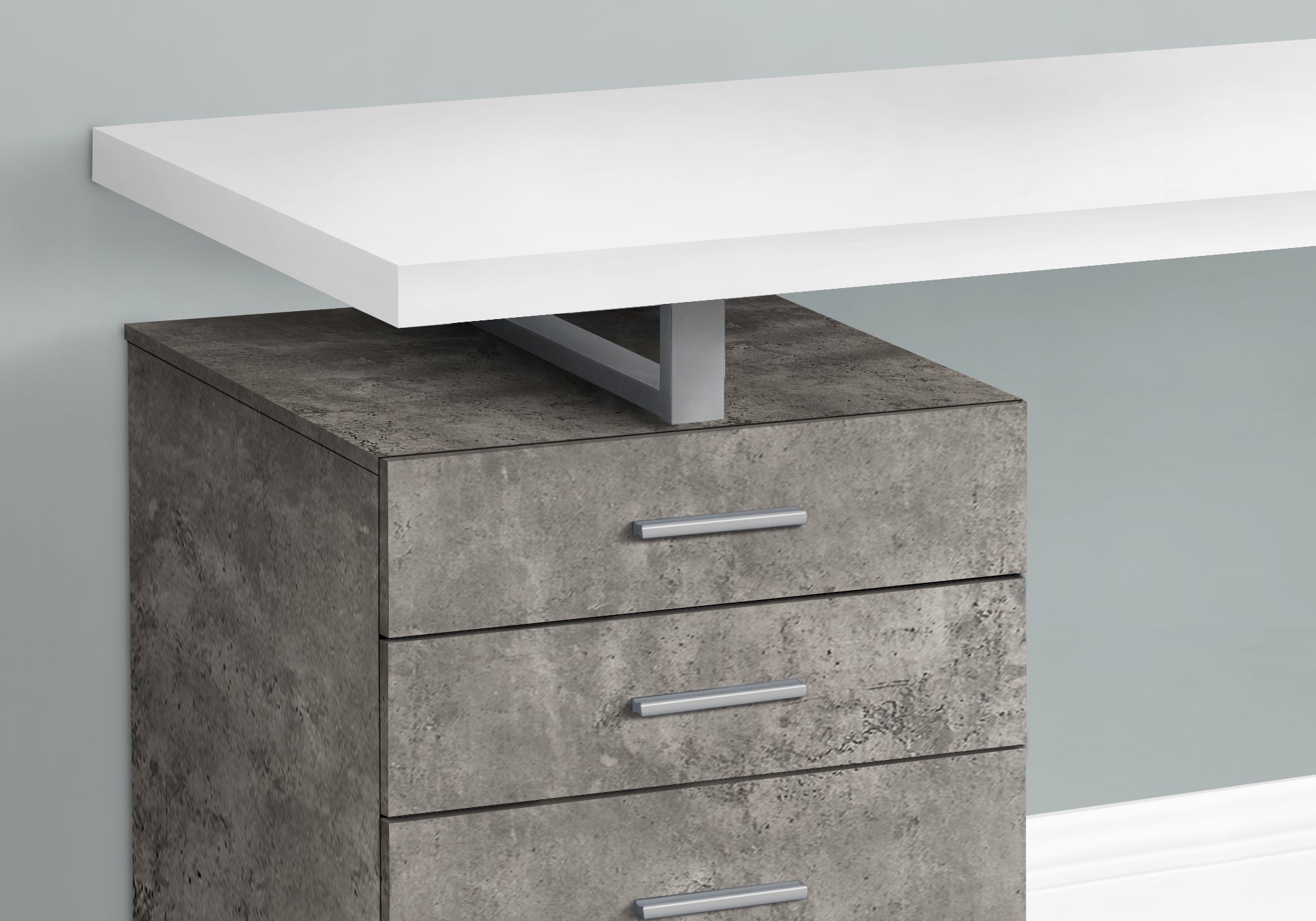 I 7648 Bureau, Bureau À Domicile, Ordinateur Portable, Configuration Gauche, Droite, Tiroirs De Rangement, 48"l, Travail, Métal, Stratifié, Gris, Blanc, Contemporain, Moderne - Simple Boutique