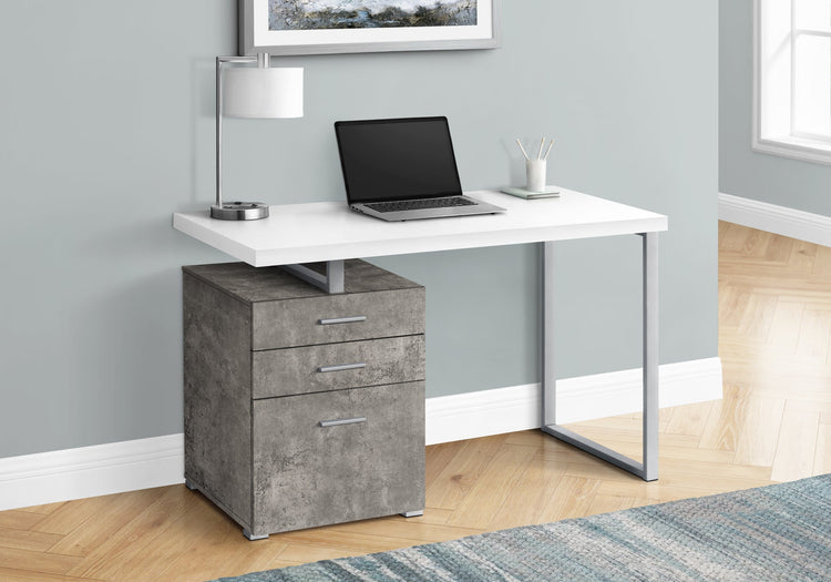 I 7648 Bureau, Bureau À Domicile, Ordinateur Portable, Configuration Gauche, Droite, Tiroirs De Rangement, 48"l, Travail, Métal, Stratifié, Gris, Blanc, Contemporain, Moderne - Simple Boutique