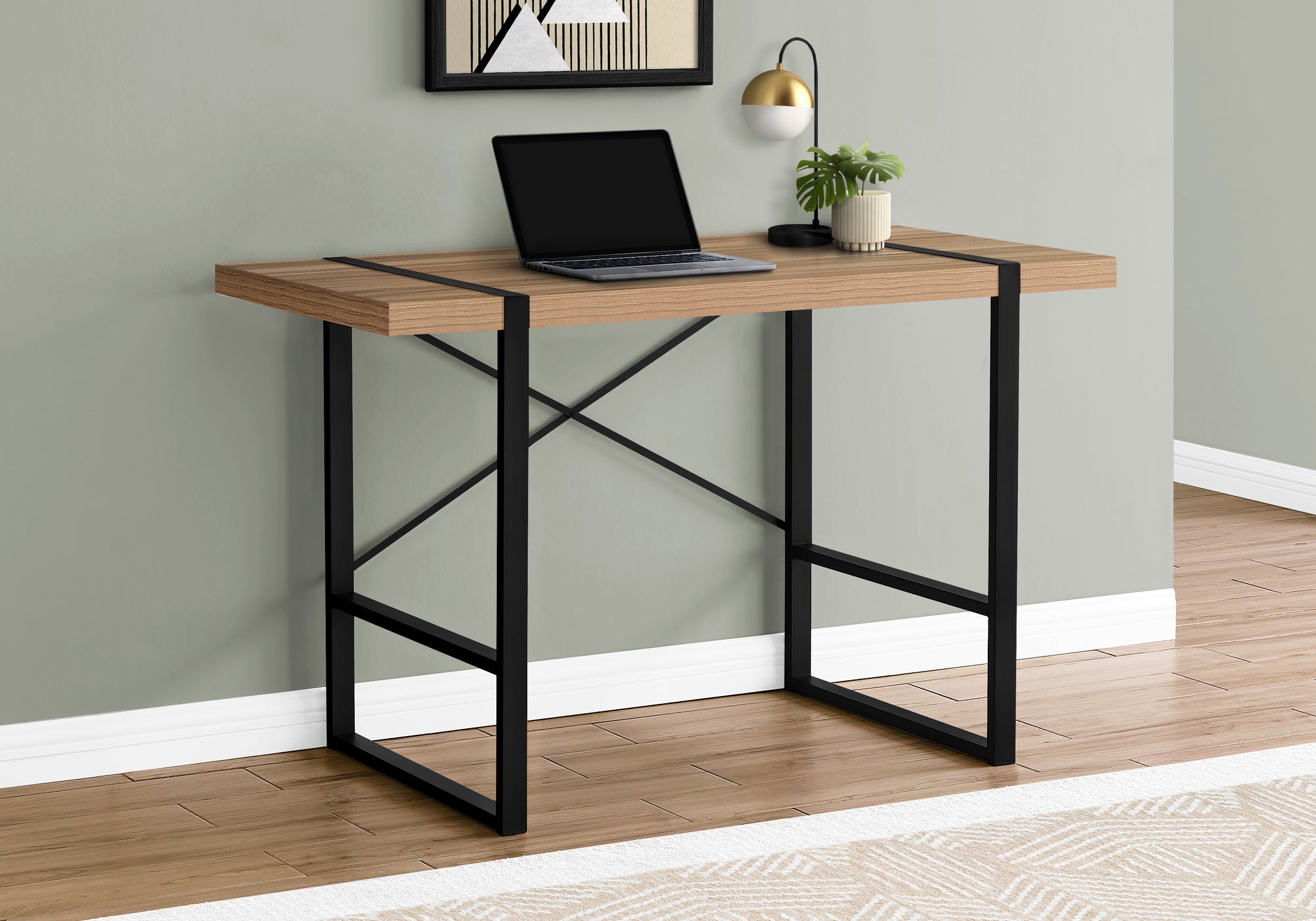 I 7657 Bureau, Bureau À Domicile, Ordinateur Portable, 48"l, Travail, Métal, Stratifié, Brun, Noir, Contemporain, Moderne - Simple Boutique