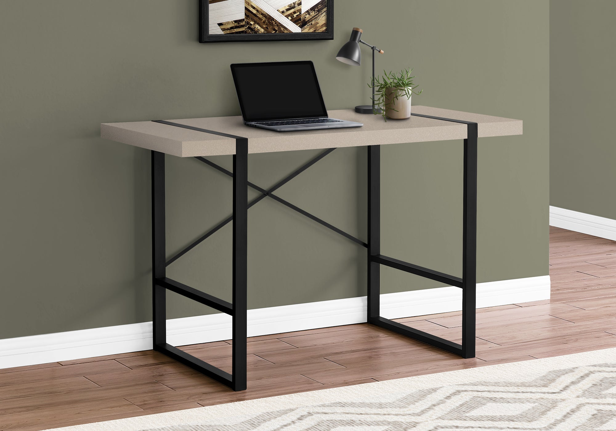 I 7659 Bureau, Bureau À Domicile, Ordinateur Portable, 48"l, Travail, Métal, Stratifié, Beige, Noir, Contemporain, Moderne - Simple Boutique