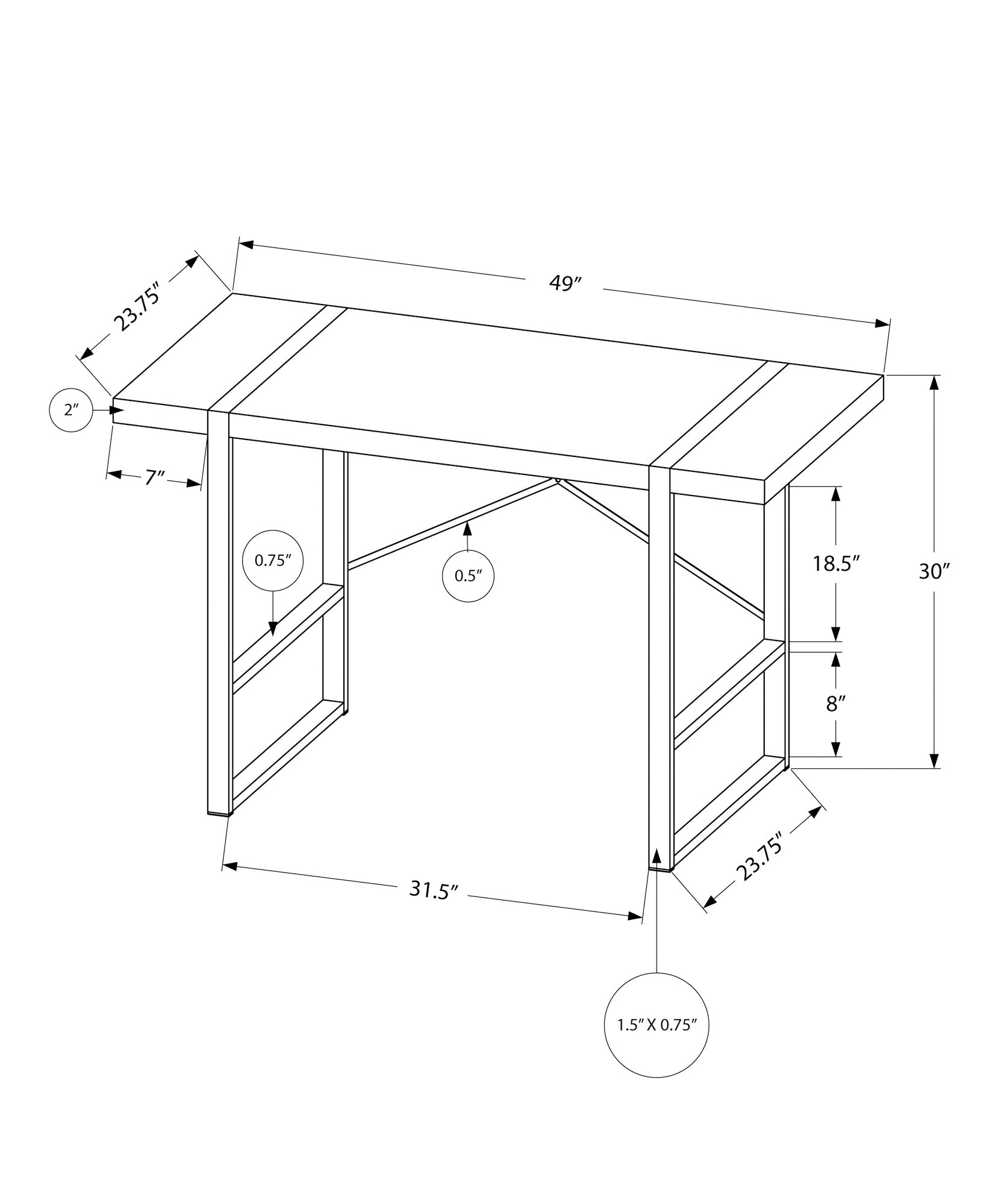 I 7660 Bureau, Bureau À Domicile, Ordinateur Portable, 48"l, Travail, Métal, Stratifié, Gris, Noir, Contemporain, Moderne - Simple Boutique