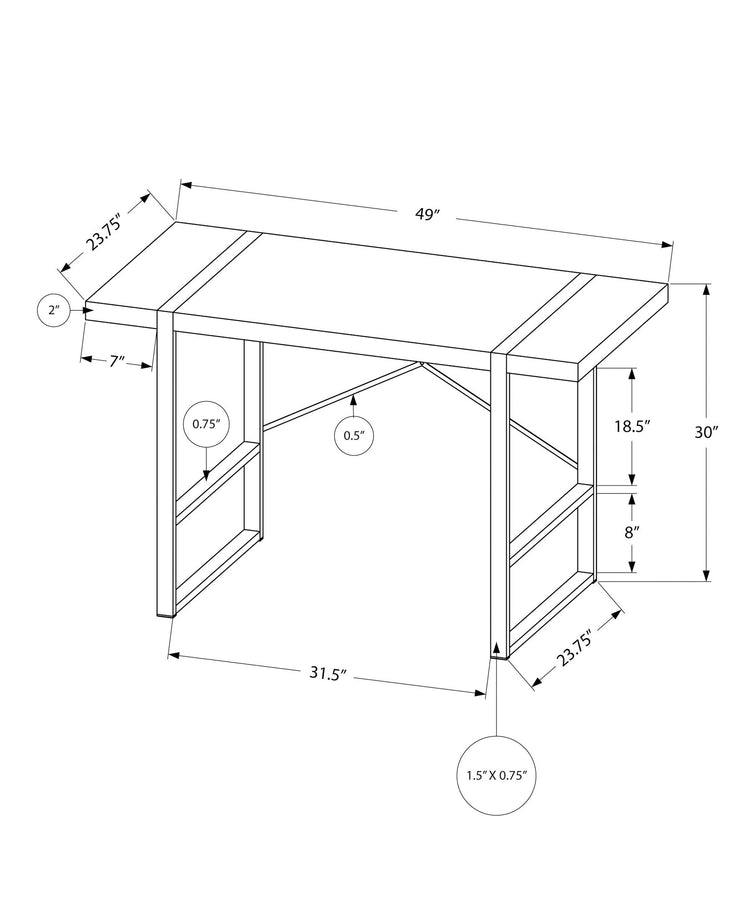 I 7660 Bureau, Bureau À Domicile, Ordinateur Portable, 48"l, Travail, Métal, Stratifié, Gris, Noir, Contemporain, Moderne - Simple Boutique