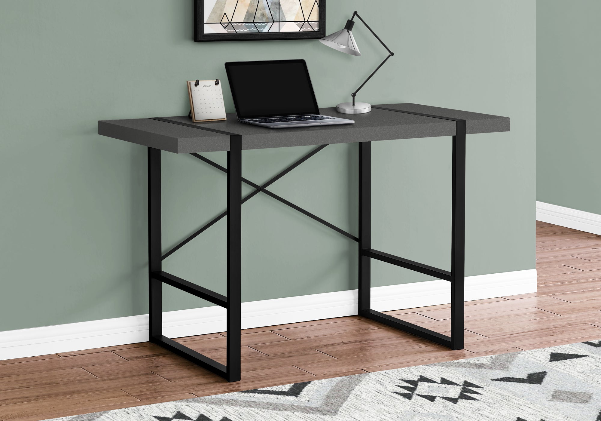 I 7660 Bureau, Bureau À Domicile, Ordinateur Portable, 48"l, Travail, Métal, Stratifié, Gris, Noir, Contemporain, Moderne - Simple Boutique