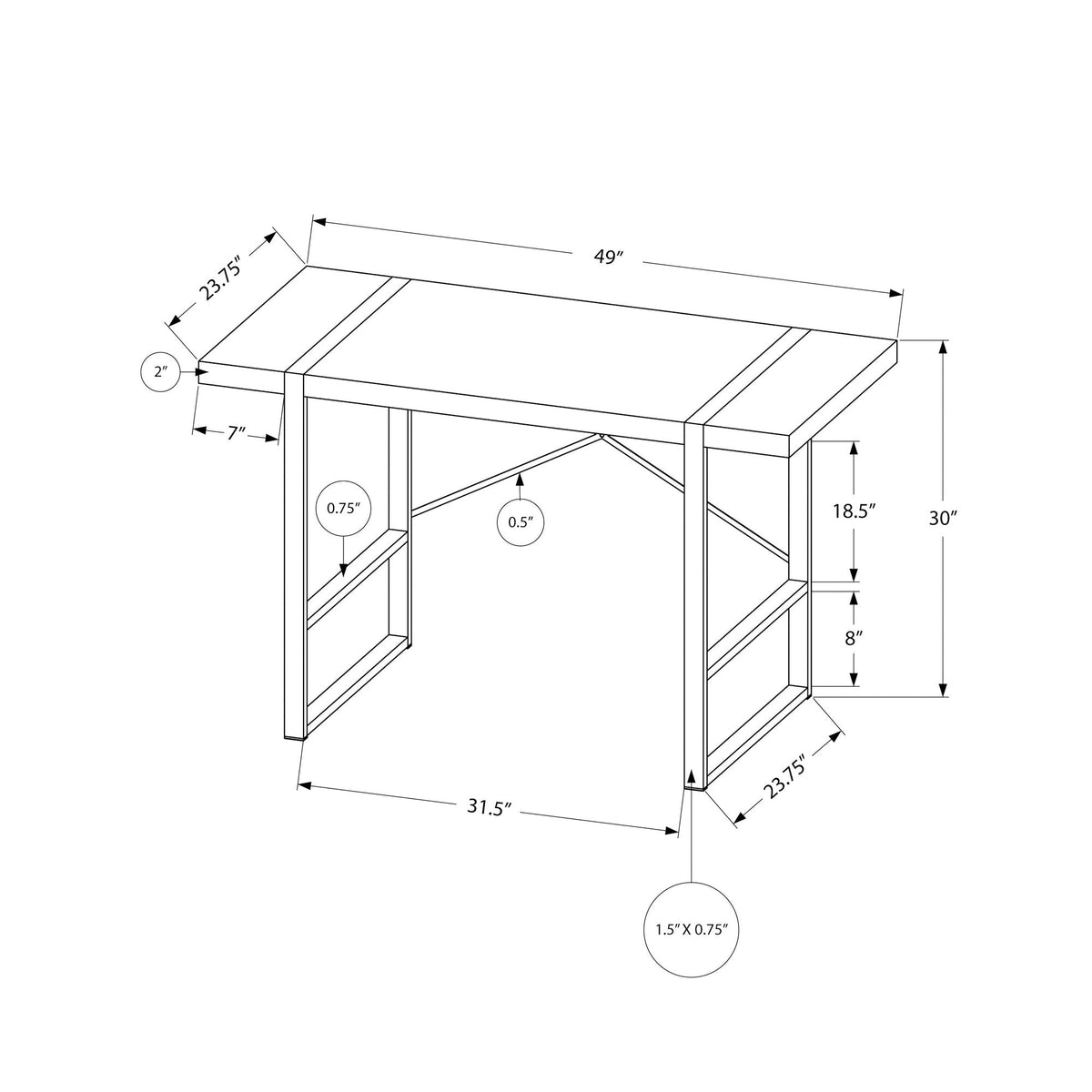 I 7663 Bureau, Bureau À Domicile, Ordinateur Portable, 48"l, Travail, Métal, Stratifié, Blanc, Gris, Contemporain, Moderne - Simple Boutique