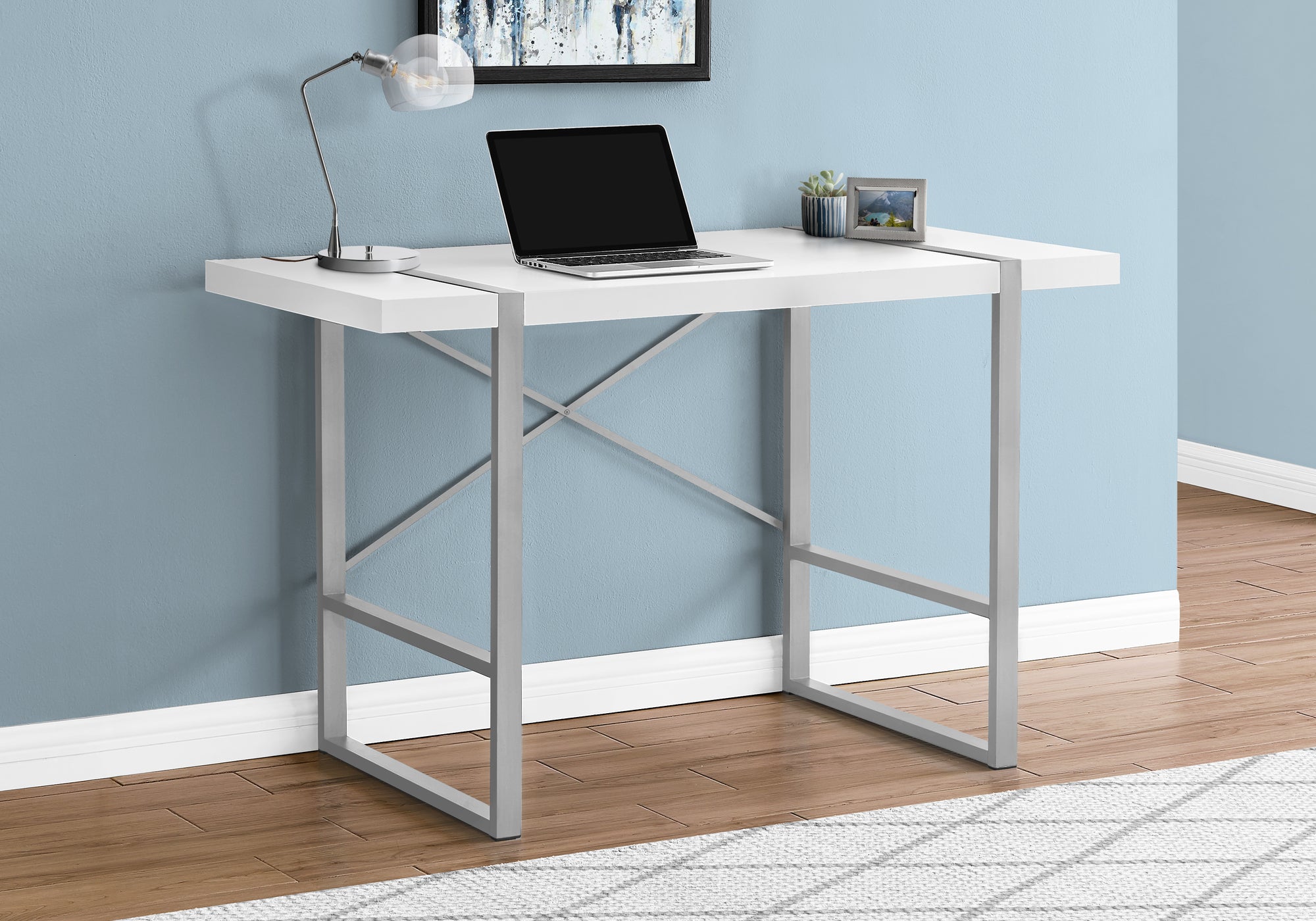 I 7663 Bureau, Bureau À Domicile, Ordinateur Portable, 48"l, Travail, Métal, Stratifié, Blanc, Gris, Contemporain, Moderne - Simple Boutique