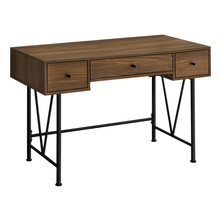 I 7670 Bureau, Bureau À Domicile, Ordinateur Portable, Tiroirs De Rangement, 48"l, Travail, Métal, Stratifié, Noyer, Noir, Transitionnel - Simple Boutique