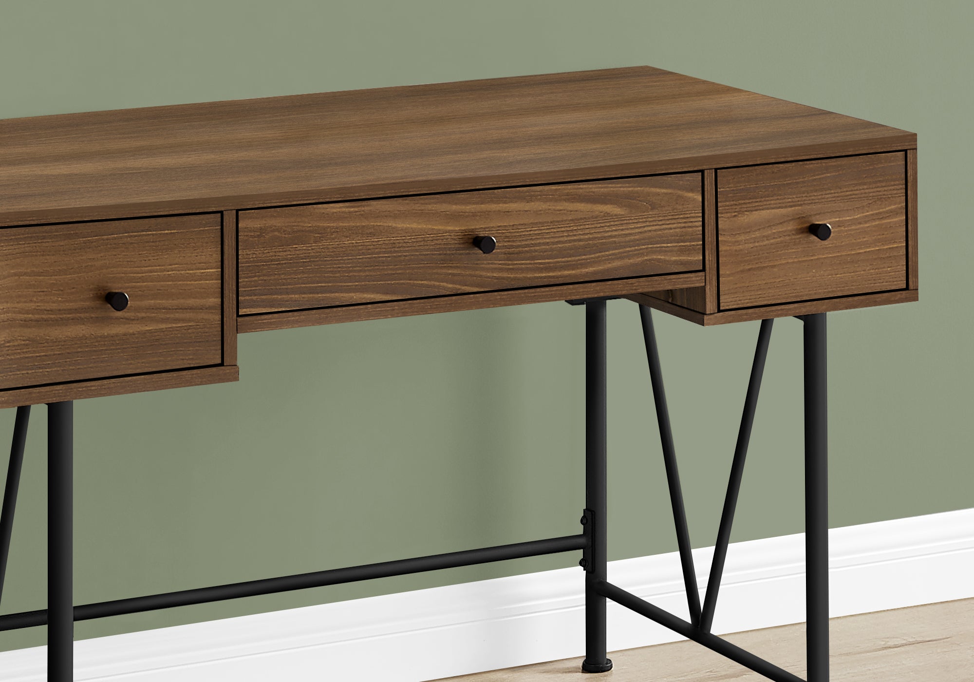 I 7670 Bureau, Bureau À Domicile, Ordinateur Portable, Tiroirs De Rangement, 48"l, Travail, Métal, Stratifié, Noyer, Noir, Transitionnel - Simple Boutique