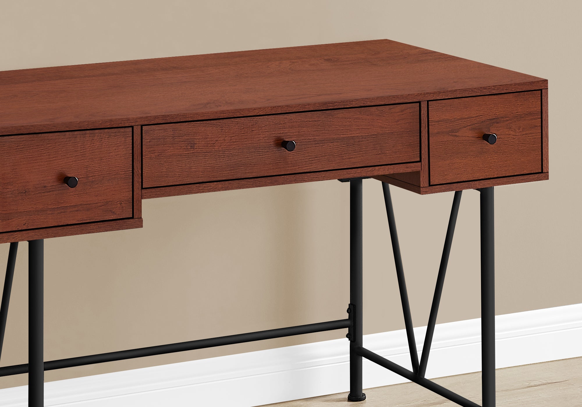 I 7671 Bureau, Bureau À Domicile, Ordinateur Portable, Tiroirs De Rangement, 48"l, Travail, Métal, Stratifié, Brun, Noir, Transitionnel - Simple Boutique