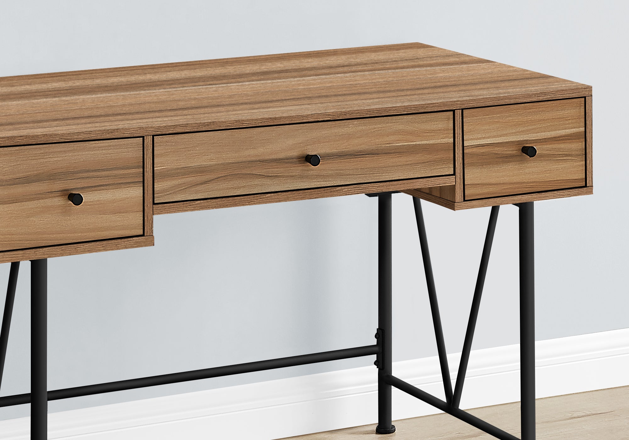I 7672 Bureau, Bureau À Domicile, Ordinateur Portable, Tiroirs De Rangement, 48"l, Travail, Métal, Stratifié, Brun, Noir, Transitionnel - Simple Boutique