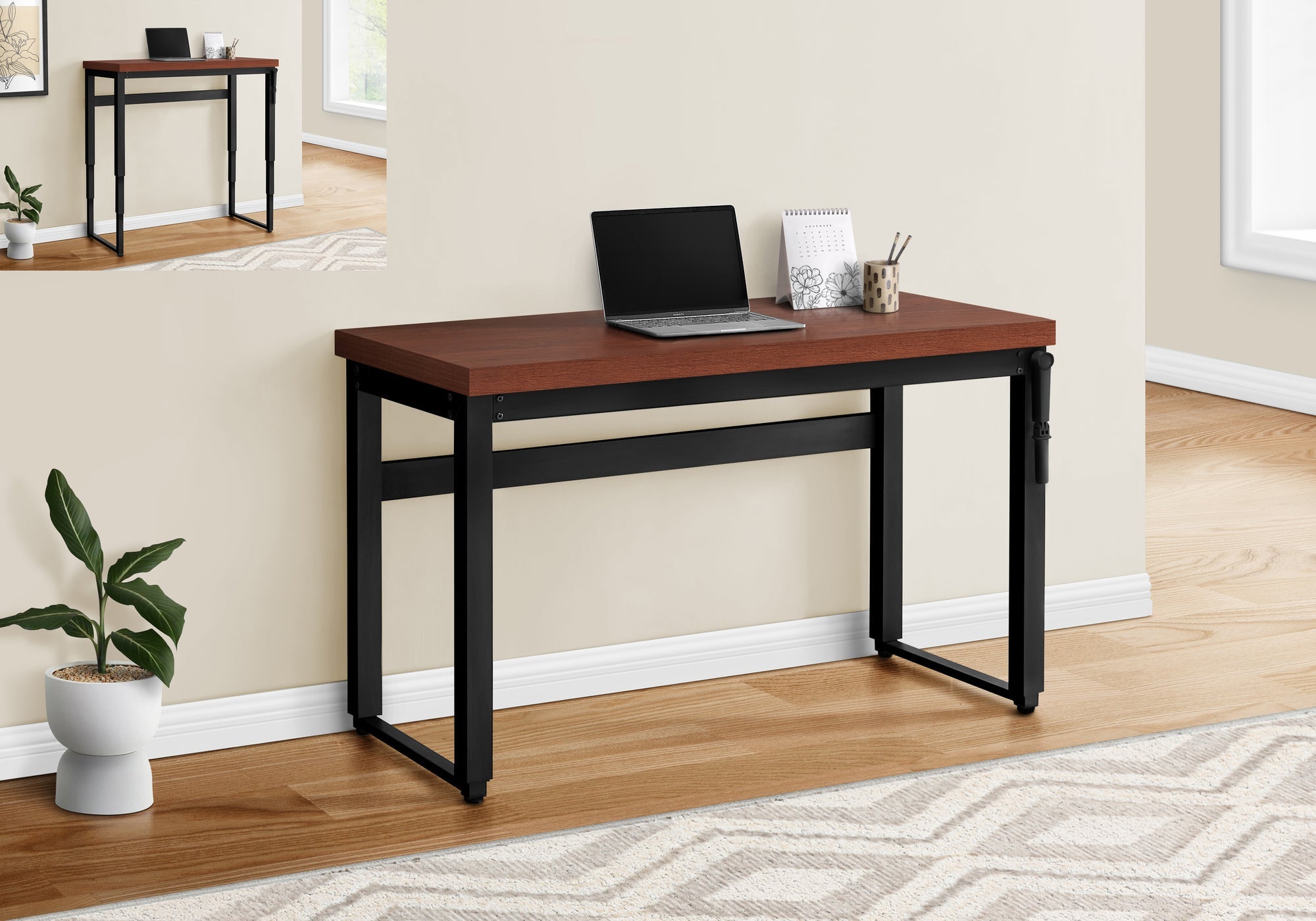 I 7676 Bureau, Bureau À Domicile, Debout, Ajustable, 48"l, Travail, Ordinateur Portable, Métal, Stratifié, Brun, Noir, Contemporain, Moderne - Simple Boutique