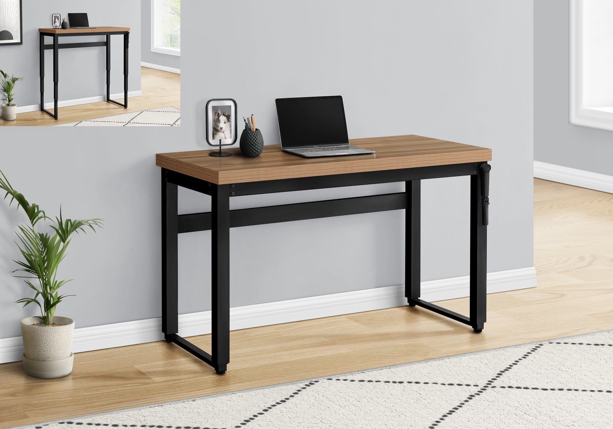 I 7677 Bureau, Bureau À Domicile, Debout, Ajustable, 48"l, Travail, Ordinateur Portable, Métal, Stratifié, Brun, Noir, Contemporain, Moderne - Simple Boutique