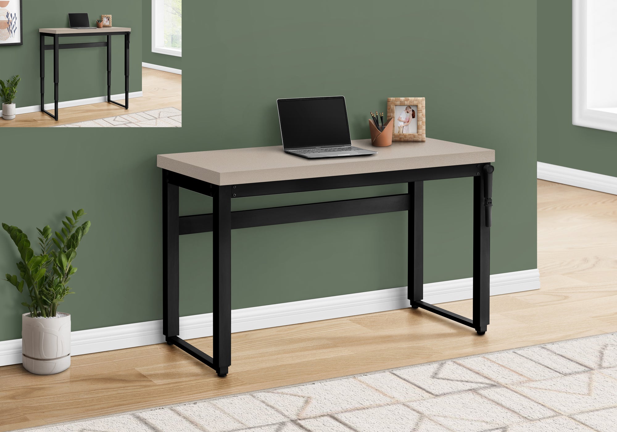 I 7679 Bureau, Bureau À Domicile, Debout, Ajustable, 48"l, Travail, Ordinateur Portable, Métal, Stratifié, Beige, Noir, Contemporain, Moderne - Simple Boutique