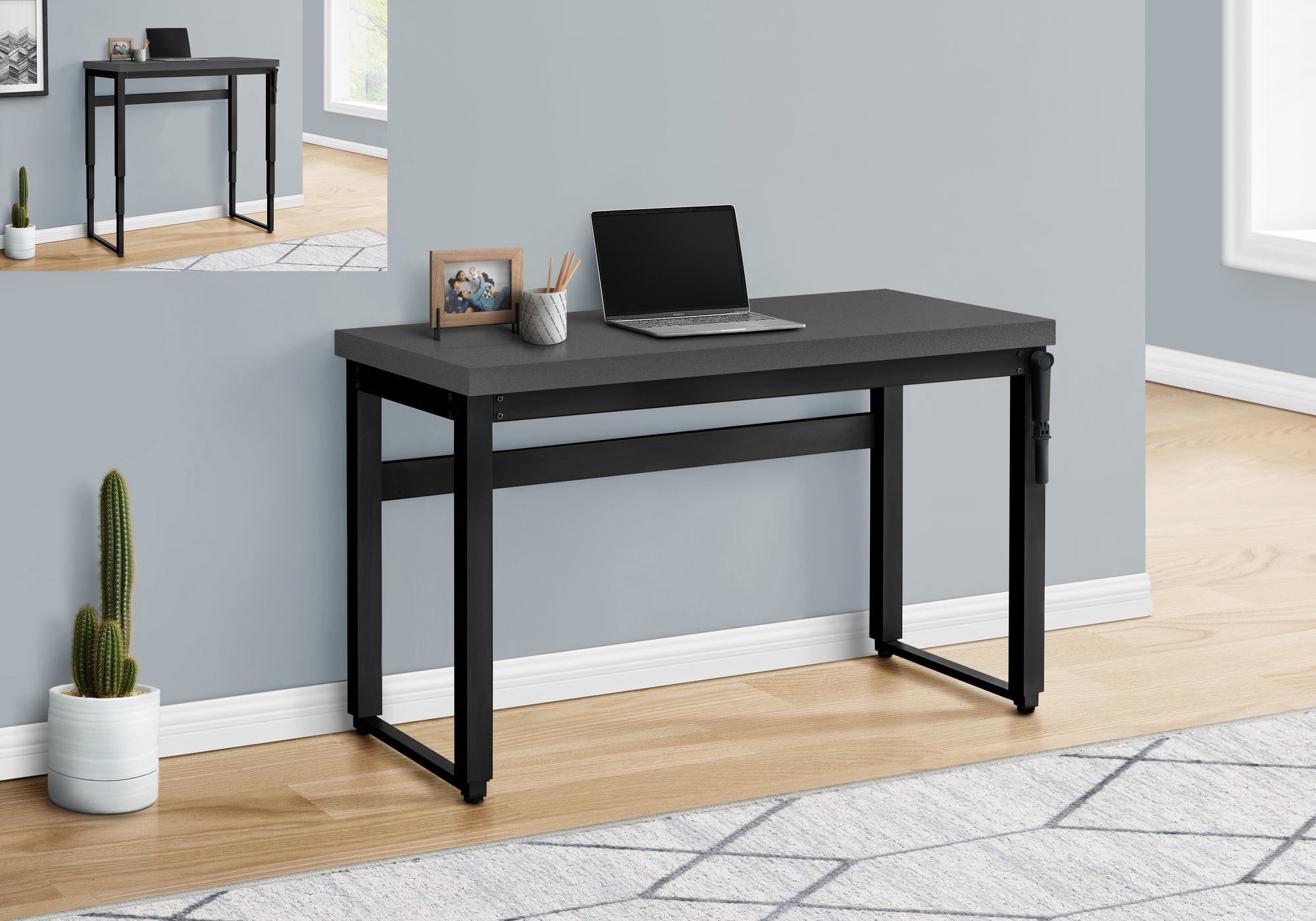 I 7680 Bureau, Bureau À Domicile, Debout, Ajustable, 48"l, Travail, Ordinateur Portable, Métal, Stratifié, Gris, Noir, Contemporain, Moderne - Simple Boutique