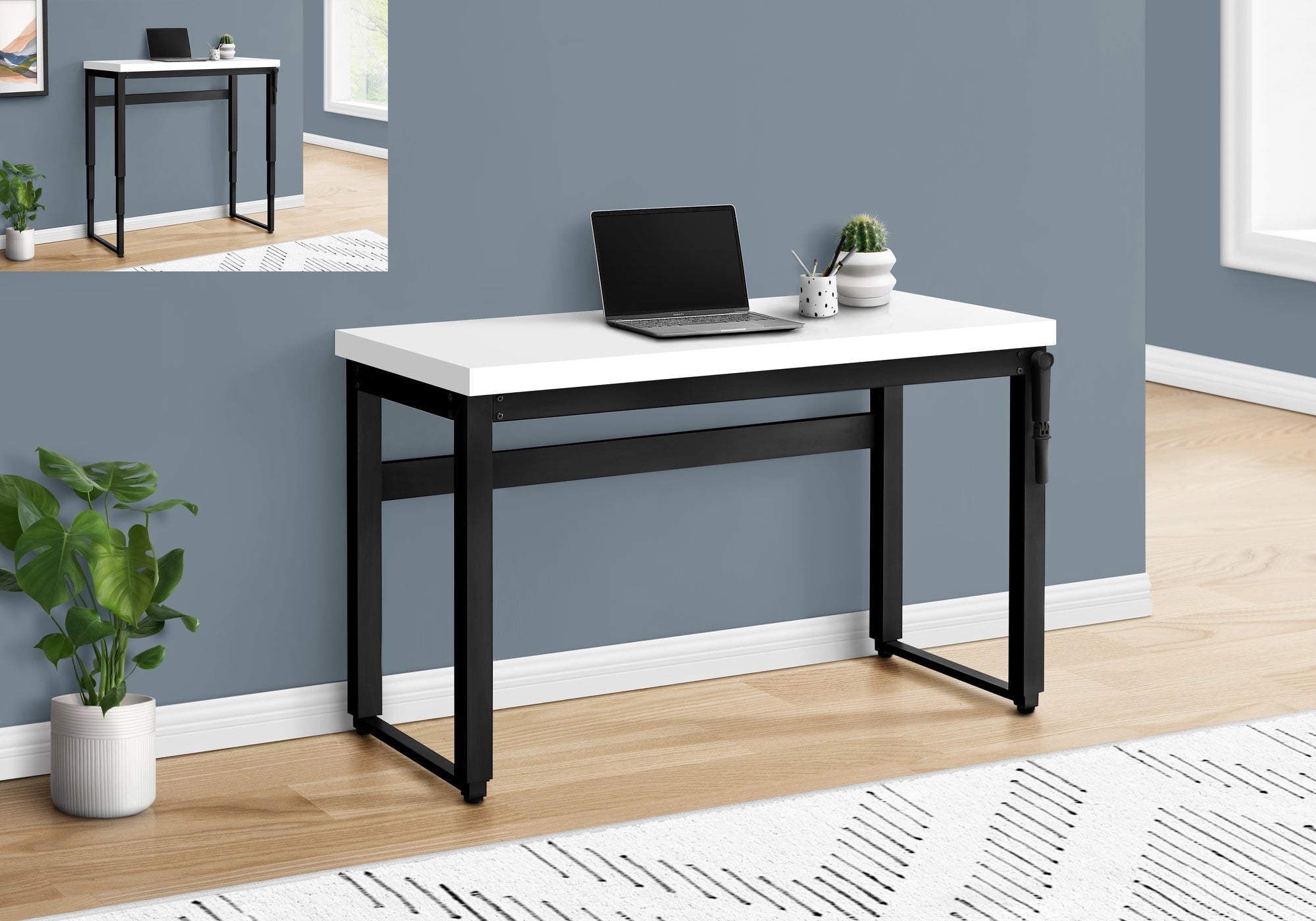 I 7681 Bureau, Bureau À Domicile, Debout, Ajustable, 48"l, Travail, Ordinateur Portable, Métal, Stratifié, Blanc, Noir, Contemporain, Moderne - Simple Boutique