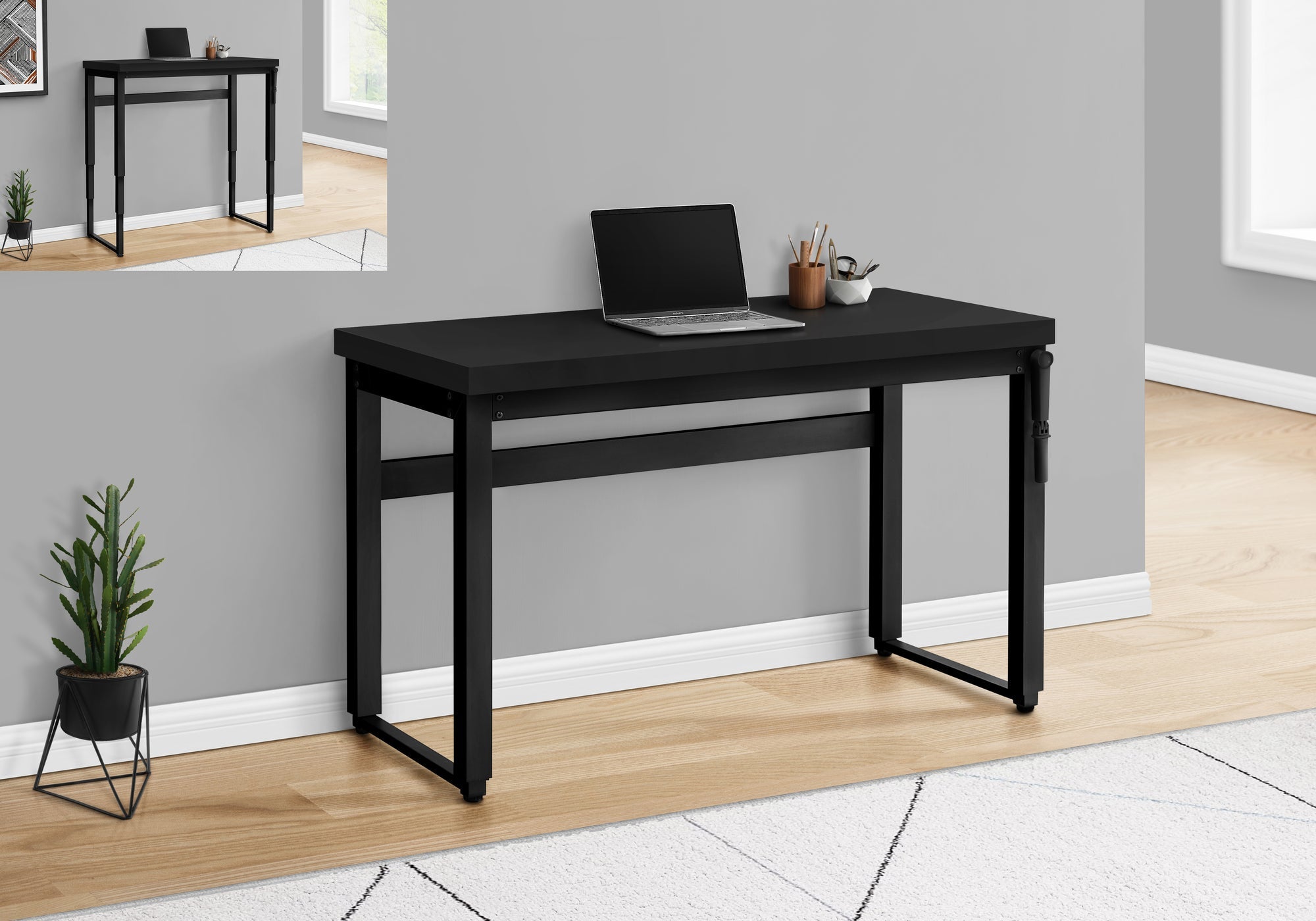 I 7682 Bureau, Bureau À Domicile, Debout, Ajustable, 48"l, Travail, Ordinateur Portable, Métal, Stratifié, Noir, Contemporain, Moderne - Simple Boutique