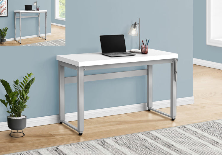 I 7683 Bureau, Bureau À Domicile, Debout, Ajustable, 48"l, Travail, Ordinateur Portable, Métal, Stratifié, Blanc, Gris, Contemporain, Moderne - Simple Boutique