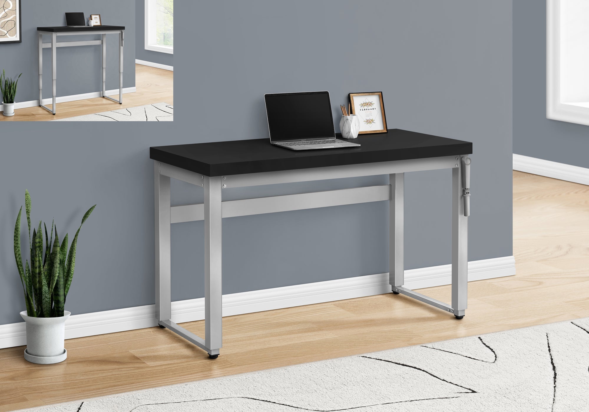 I 7684 Bureau, Bureau À Domicile, Debout, Ajustable, 48"l, Travail, Ordinateur Portable, Métal, Stratifié, Noir, Gris, Contemporain, Moderne - Simple Boutique