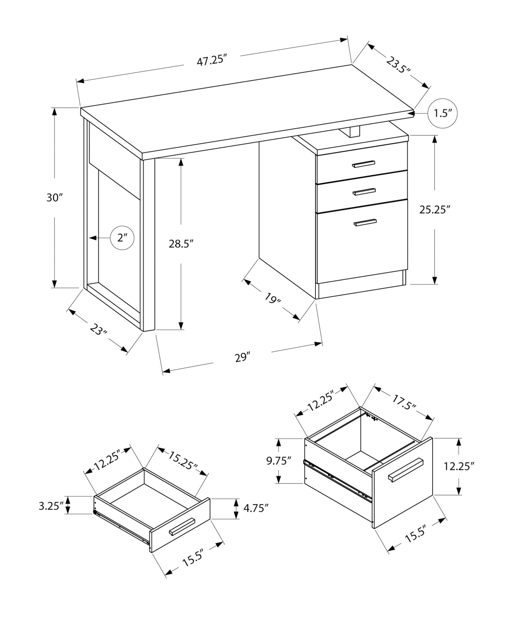 I 7690 Bureau, Bureau À Domicile, Ordinateur Portable, Configuration Gauche, Droite, Tiroirs De Rangement, 48"l, Travail, Stratifié, Blanc, Contemporain, Moderne - Simple Boutique