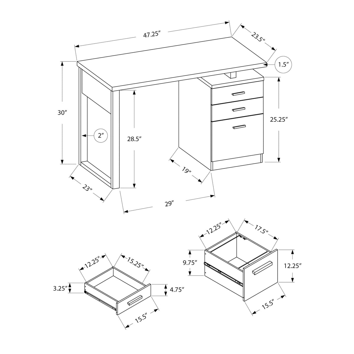 I 7690 Bureau, Bureau À Domicile, Ordinateur Portable, Configuration Gauche, Droite, Tiroirs De Rangement, 48"l, Travail, Stratifié, Blanc, Contemporain, Moderne - Simple Boutique