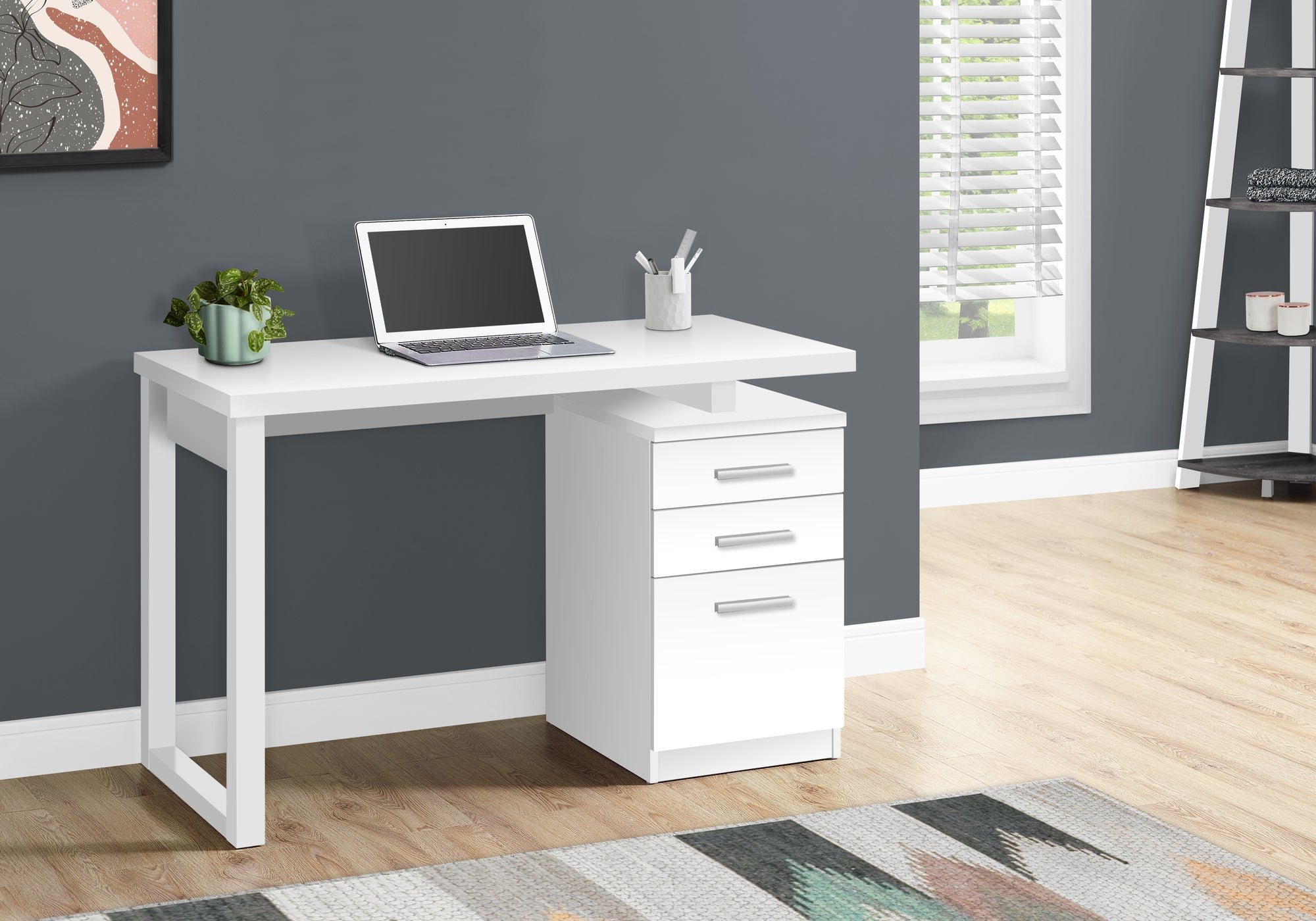 I 7690 Bureau, Bureau À Domicile, Ordinateur Portable, Configuration Gauche, Droite, Tiroirs De Rangement, 48"l, Travail, Stratifié, Blanc, Contemporain, Moderne - Simple Boutique