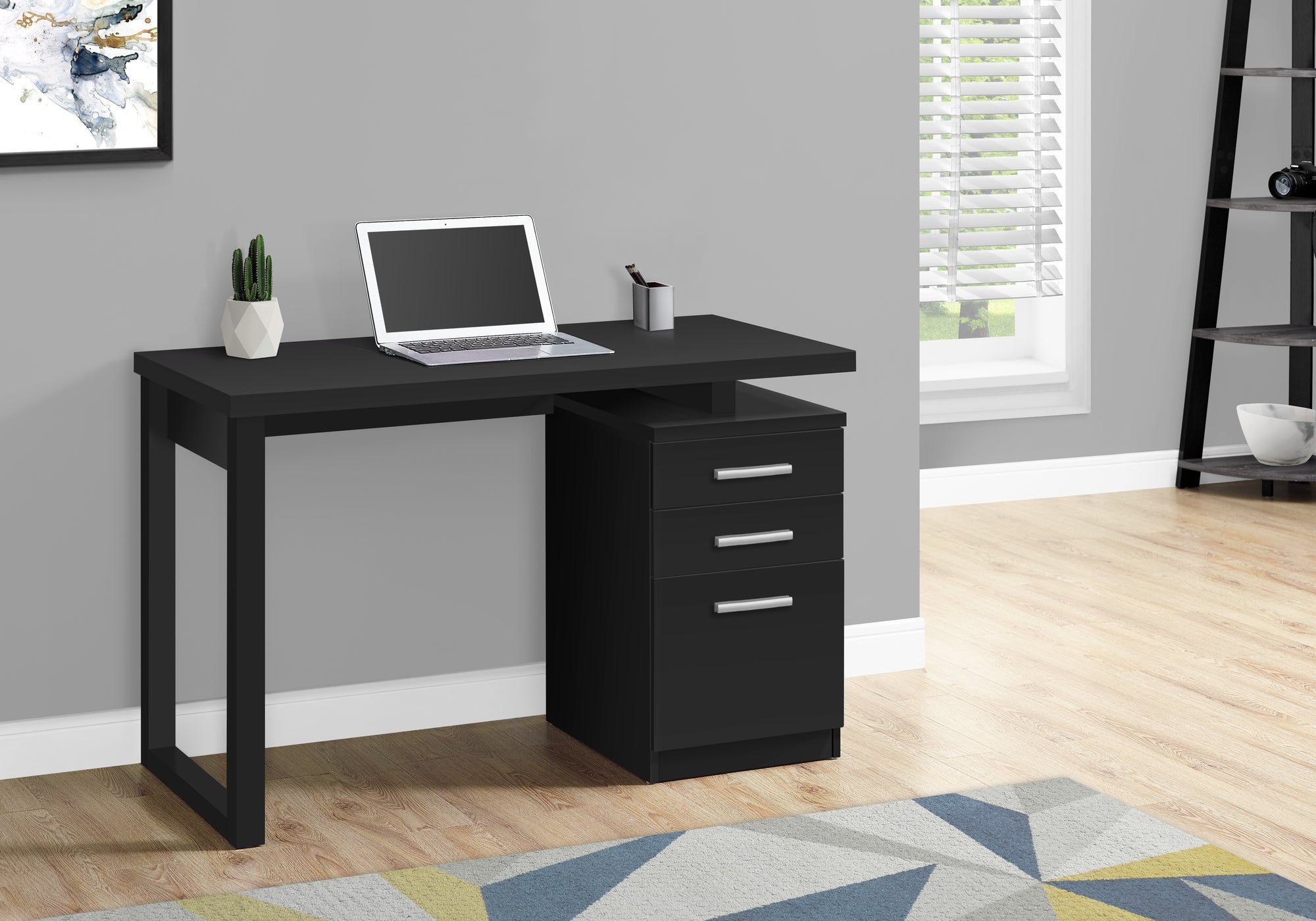 I 7691 Bureau, Bureau À Domicile, Ordinateur Portable, Configuration Gauche, Droite, Tiroirs De Rangement, 48"l, Travail, Stratifié, Noir, Contemporain, Moderne - Simple Boutique