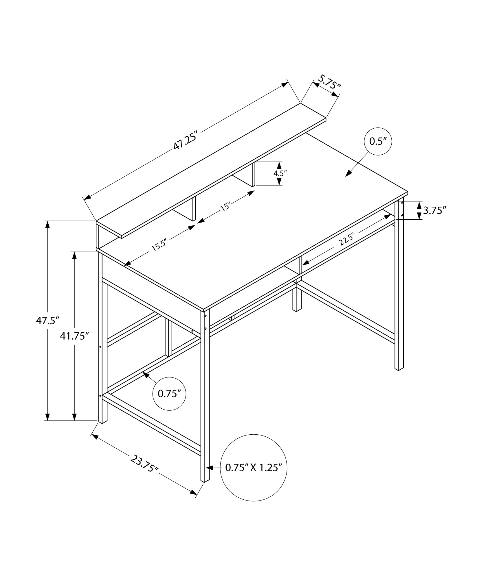 I 7700 Bureau, Bureau À Domicile, Debout, Étagères De Rangement, 48"l, Travail, Ordinateur Portable, Métal, Stratifié, Noir, Contemporain, Moderne - Simple Boutique